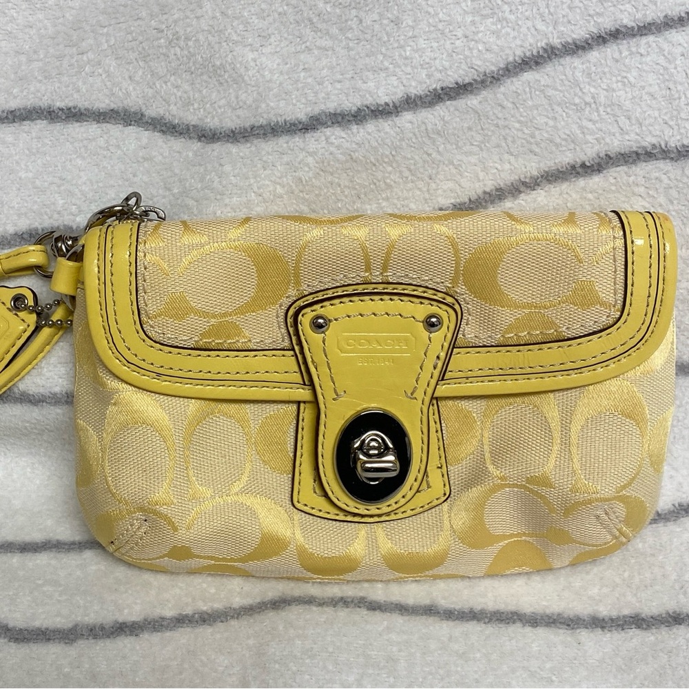 Coach Sunshine Yellow Turnlock Wristlet Clutch